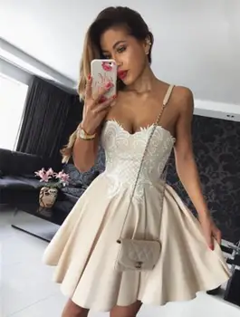 

2019 Elegant Cocktail Dresses A-line Sweetheart Short Minit Satin Lace Party Plus Size Homecoming Dresses