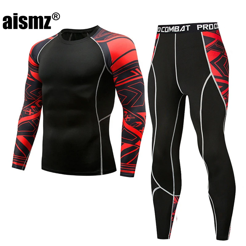 mens silk long underwear Aismz Men Thermal Underwear Sets New arrive Print Compression Fleece Sweat Quick Drying Thermo Underwear Men Clothing Long Johns wool long underwear Long Johns