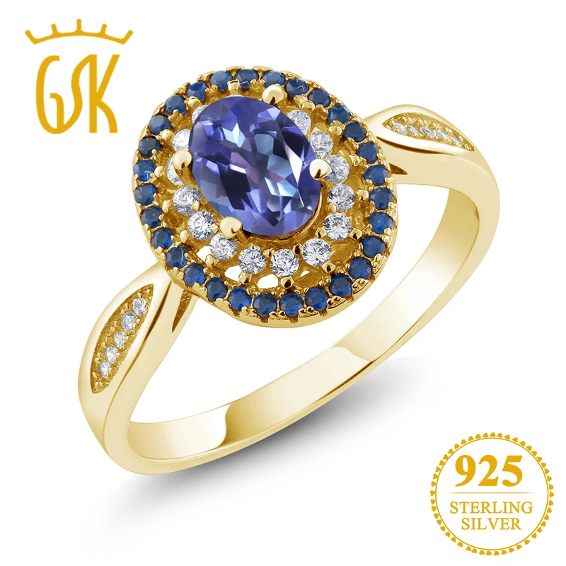 GemStoneKing цельное 925 желтое Позолоченное серебряное кольцо 1 55 Ct фиолетовый танзанит
