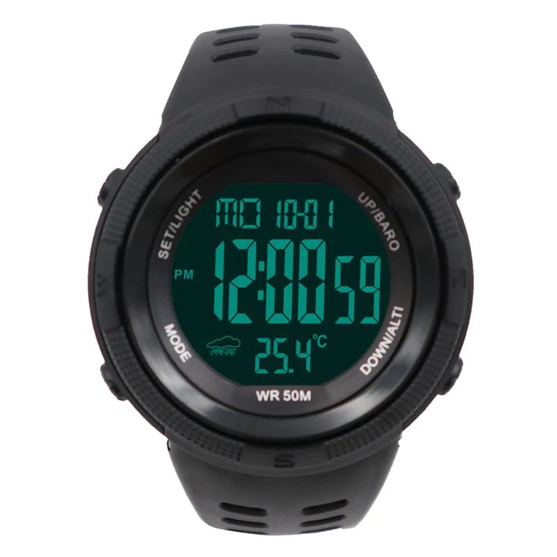 

Sports Watch Barometer Altimeter Temperature Weather report Pedometer Calories Distance Counter Chronograph Outdoor Watches 5ATM