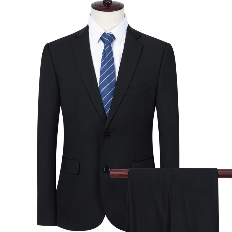 

High quality 2019 men's fashion slim suit 4XL men's business casual groomsmen 2 sets of wedding suit jacket suit pants suit