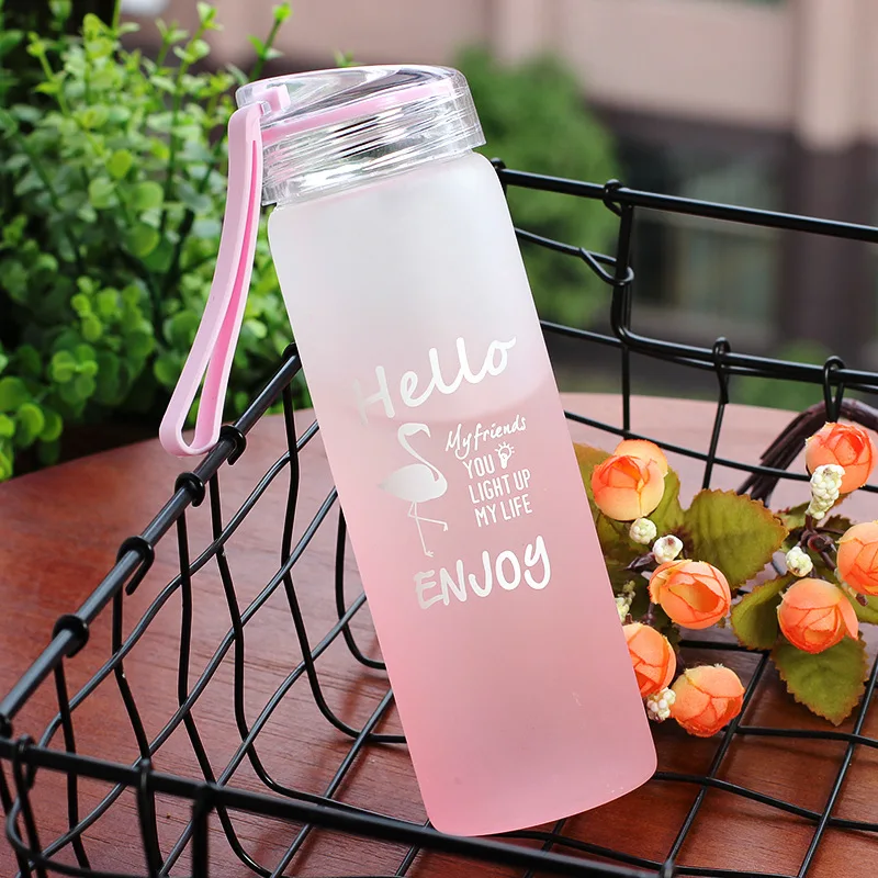Новинка, креативная стеклянная бутылка для воды с изображением животных, фламинго, кошки, высокое качество, портативная стеклянная бутылка для питья с веревкой - Цвет: Flamingo