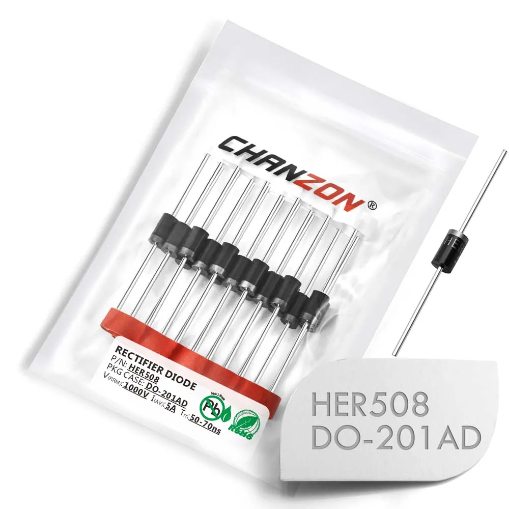 (20 шт.) HER508 высокоэффективный выпрямительный диод 5A 1000 V 50 70ns DO 201AD (DO 27) Axial 5 Amp Вольт