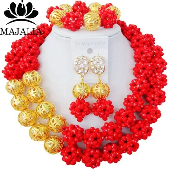 

Majalia Classic Nigerian Wedding African Jewelry Set Opaque red Crystal Bead Necklace Bride Jewelry Set Free Shipping 2JS001