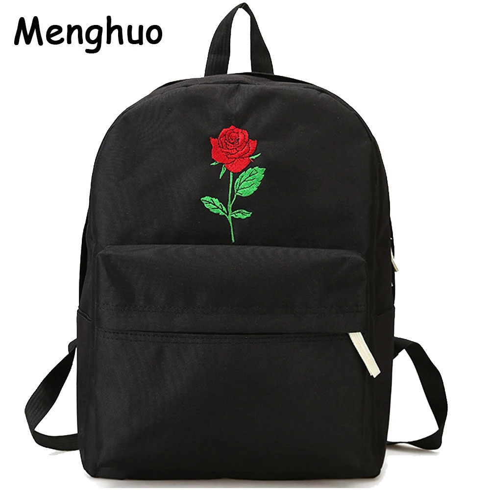 Menghuo الرجال القلب حقيبة من القماش النساء حقيبة مدرسية ارتفع التطريز الظهر للمراهقين المرأة السفر أكياس Mochilas