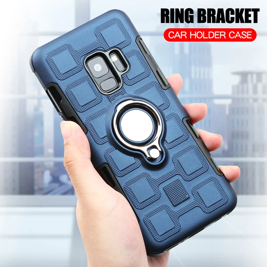 

Cover For Samsung Galaxy S9 Plus TPU Shockproof Phone Case For Galaxy S9 S9 Plus Silicone Car Ring Holder Armor Hard Case S9Plus