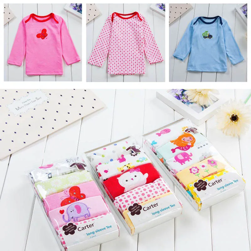 

5 pcs/pack Girls Boys long sleeve 100%Cotton T-shirt Baby & Kids tops tees cartoon o-neck toddler infant clothes