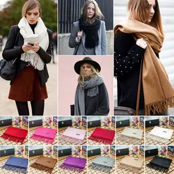Для женщин кашемир теплый длинный шарф осень-зима шерсть кисточкой пашмины шарфы Бандана одноцветное пончо шаль Обёрточная бумага 12 Цвет