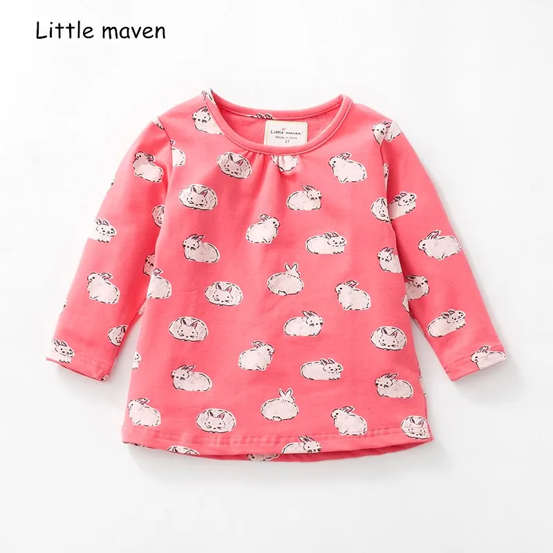 

Little maven children brand baby girl clothes 2018 autumn new girls cotton long sleeve rabbit print t shirt 51149