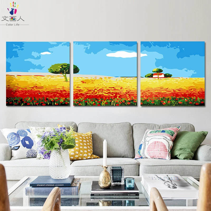 

diy painting coloring by numbers with kits on canvas 3 pieces landscape pictures paint by numbers with diy frame for wall decor