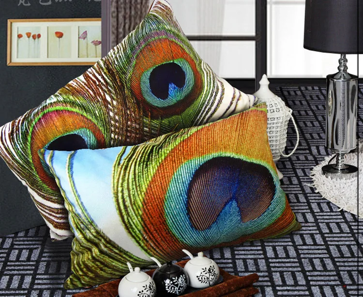 

Peacock Feather Cushion Cover 2 Styles 3D Stereo Pillow Case 30X50cm Double Side Print Bedroom Sofa Decoration