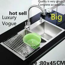 Бытовая стандартная кухонная ручная раковина двойной паз 304 из нержавеющей стали модная большая Горячая 80x45 см