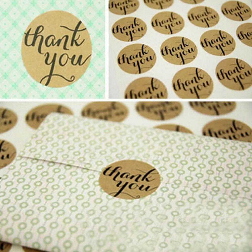 

60pcs Seals Kraft Paper Love Heart Thank you Stickers Wedding Favor Gift Sticker Scrapbooking Paper Label Self-Adhesive Sticker