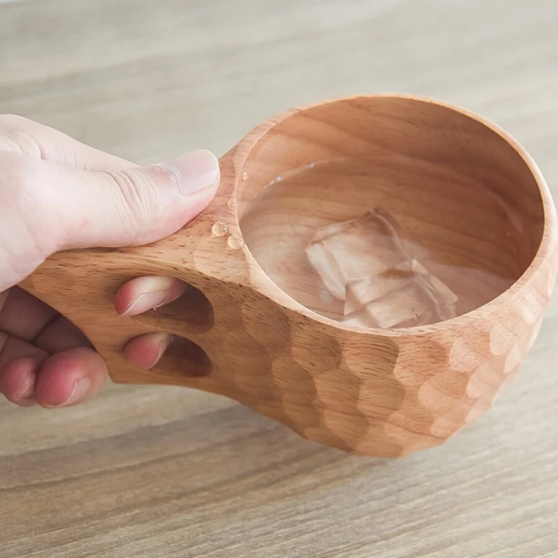 

Wooden Mug Cup with Handle Portable Eco-Friendly Lightweight Coffee Mug Kitchen Picnic Outdoor Travel Camping Using