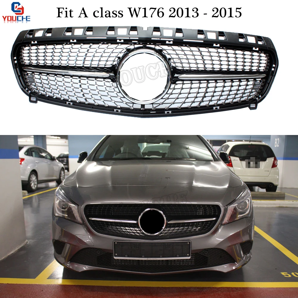 

Black Diamonds Grille with Star Emblem for Mercedes A Class W176 2013 - 2015 A160 A180 A200 A250 A45 AMG Grill Grid Mesh