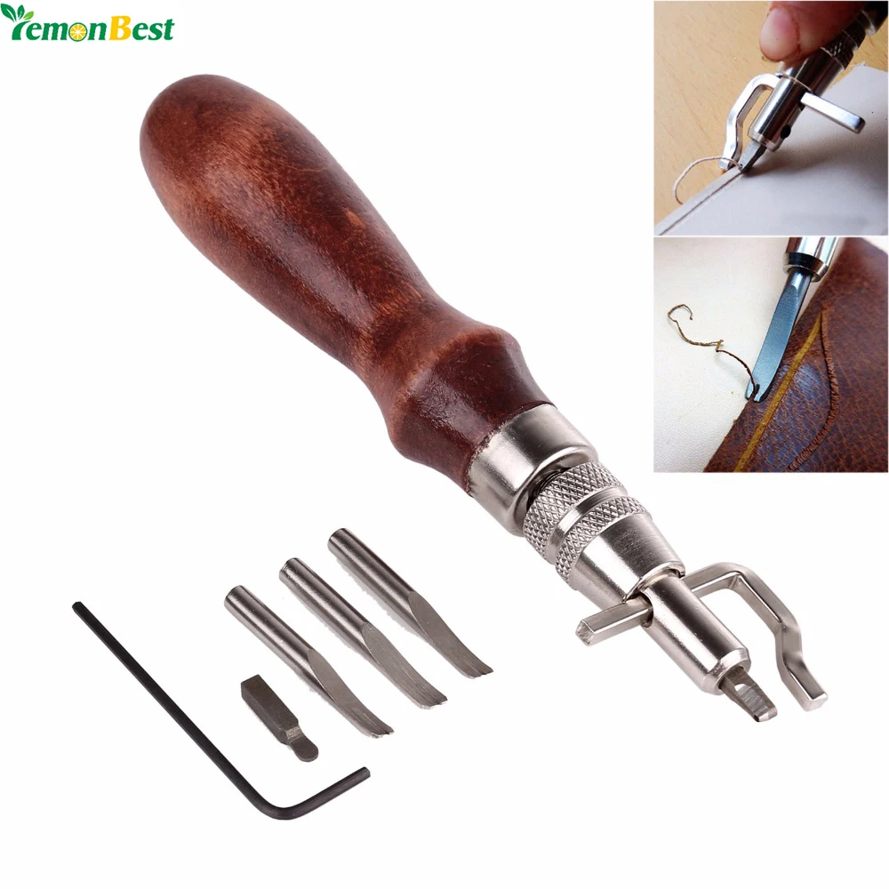 

5 in1 DIY Leathercraft Adjustable Pro Stitching Groover Crease Leather Tools Craft Tool Leather Edge Stitching Sewing Tools Set