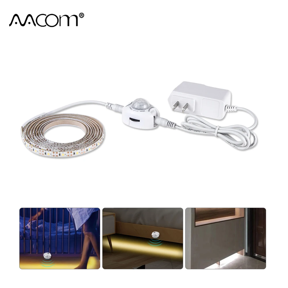 PIR Sensor de movimiento LED bajo luz del Gabinete 1 m 2 m 3 M 4 m 5 M 2835 LED 12 V Cocina cinta lámpara dormitorio junto armario noche luces