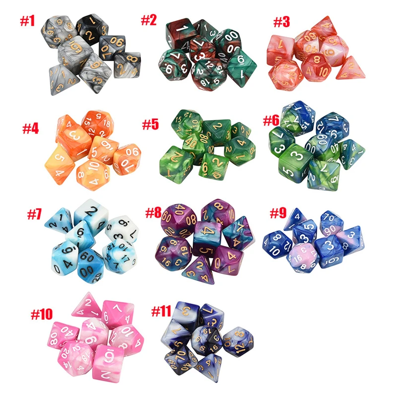 

Dungeons & Dragons 7pcs/set Creative TRPG Game Dice D&D Colorful Multicolor Dice D4-D20 Multi Sided Acrylic Dice #4NV02