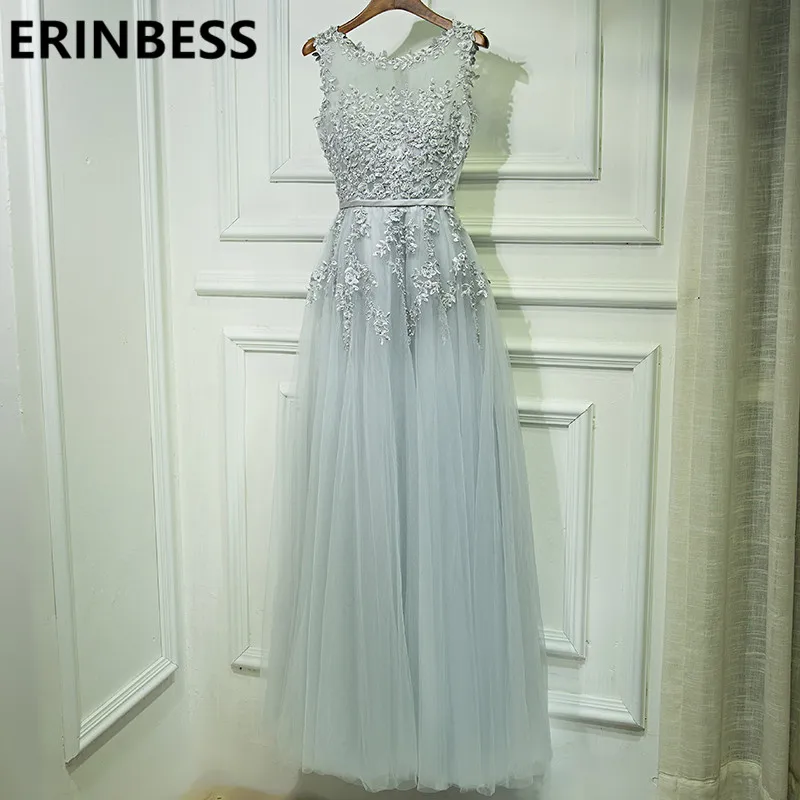 

Hot Selling Scoop Neck Lace Appliques Silver Pink Evening Dresses Sashes Prom Gowns 2019 Women Party Gowns Vestido De Festa