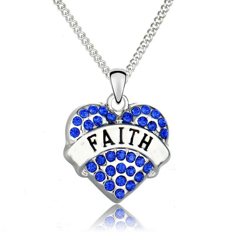 Faith Necklace Women For Best Friend DIY Rhinestone Heart Pendant