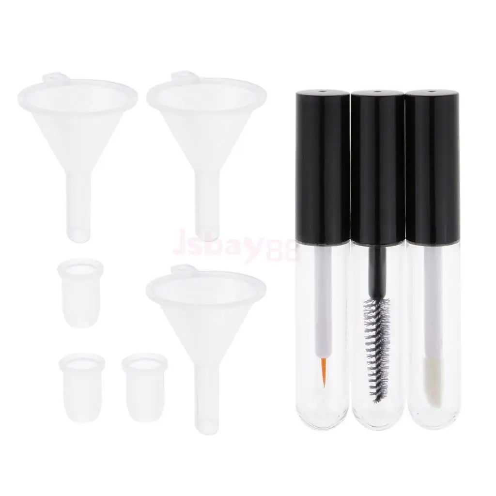 Pack 3 Pieces 4ml Empty Mascara Tube Eyelash Growth Cream Lip Gloss Vial Eyeliner Container Bottle Funnel Plugs Kit
