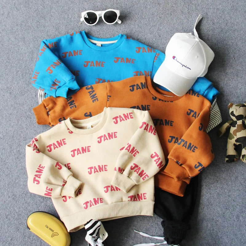 

2-7Y new 2018 autumn winter warm thin fleece inside boys casual cartoon sweater 1pc boys spring long sleeve t shirt