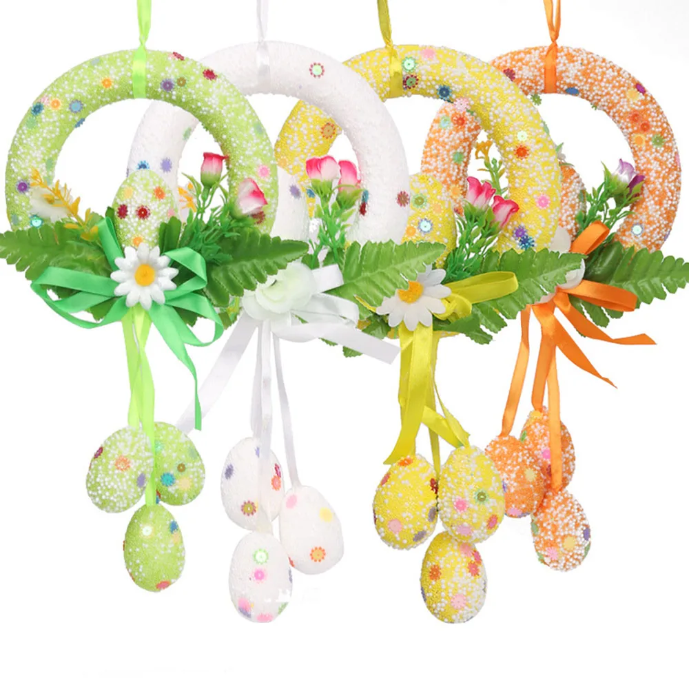 

Home Decor Wreath Easter Party Decoration Door Creative Winder Flowers Easter Eggs Rattan Wreath Wall Craft Ornaments Random