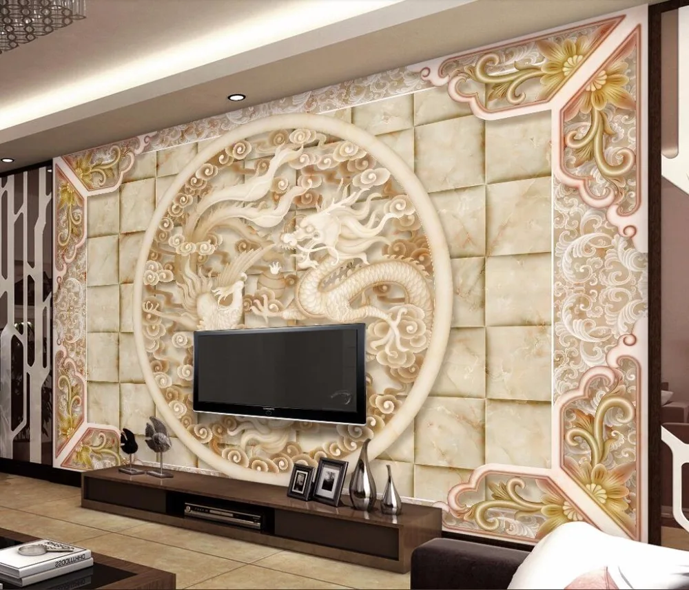 Beibehang пользовательские обои Дракон Феникс узор рельефный Мрамор ТВ фон стены гостиной спальни фрески 3d обои