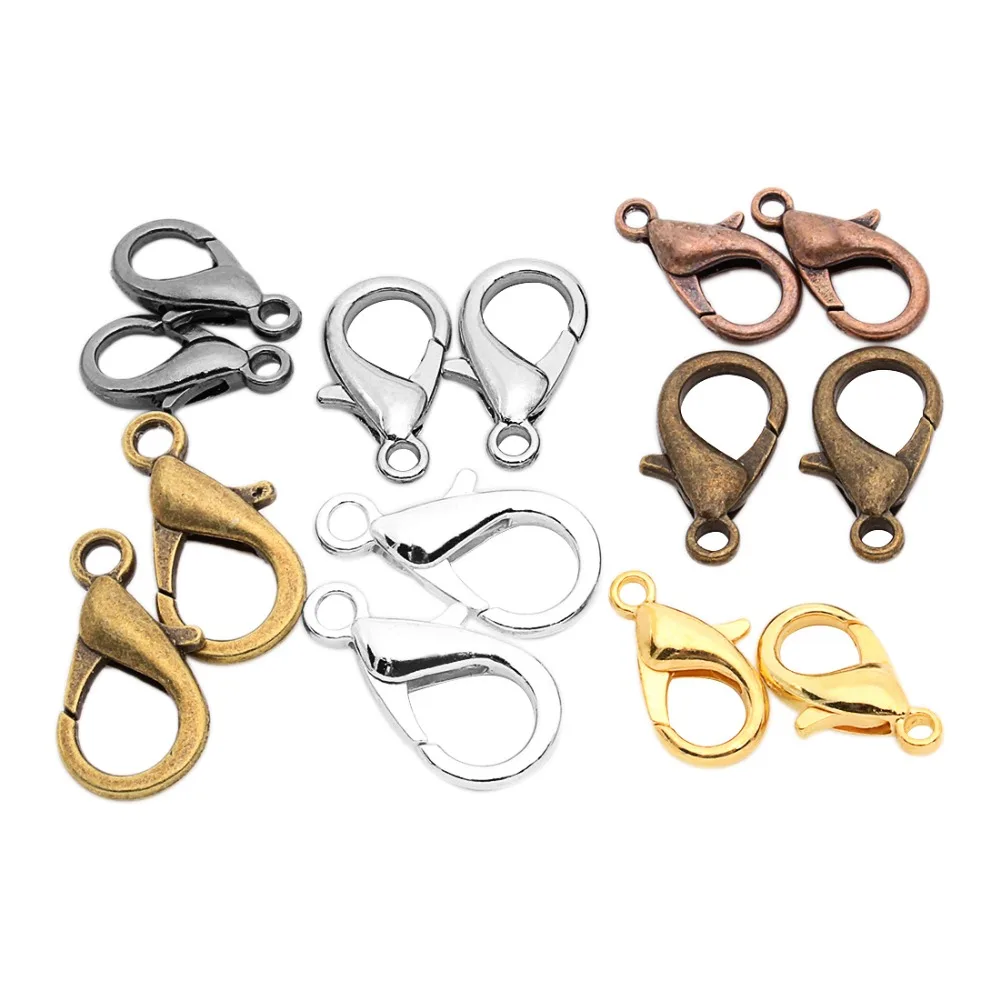 

50pcs/lot Metal Gold Silver Black Color Lobster Clasp 10 12 14 16 18 21 23mm Bracelet Clasp Hooks Connector for DIY Jewelry Make