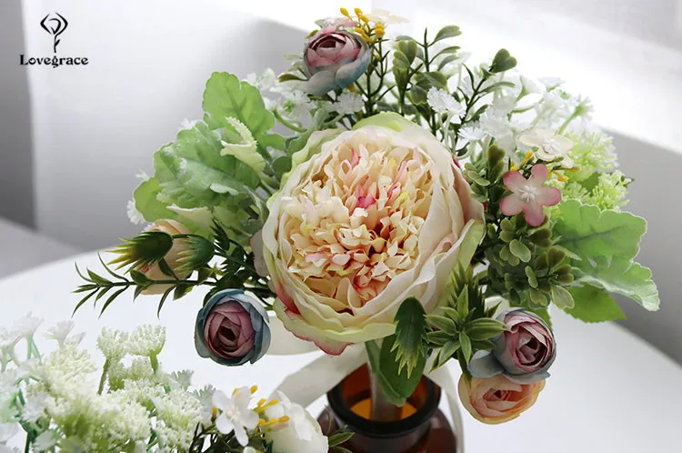 Lovegrace Свадебный букет Искусственные цветы пионы из шелка Свадебный букет цветы для подружек невесты Искусственные белые розовые украшения