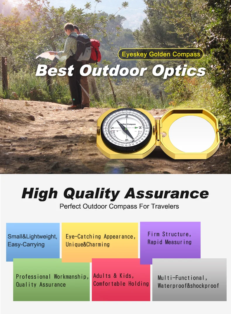 Eyeskey Navegação Metal Bússola Dourada Handheld Leve Luminosa Caça Acampamento Geological Bolso 8 luminosa caça acampamento geological bolso bússola
