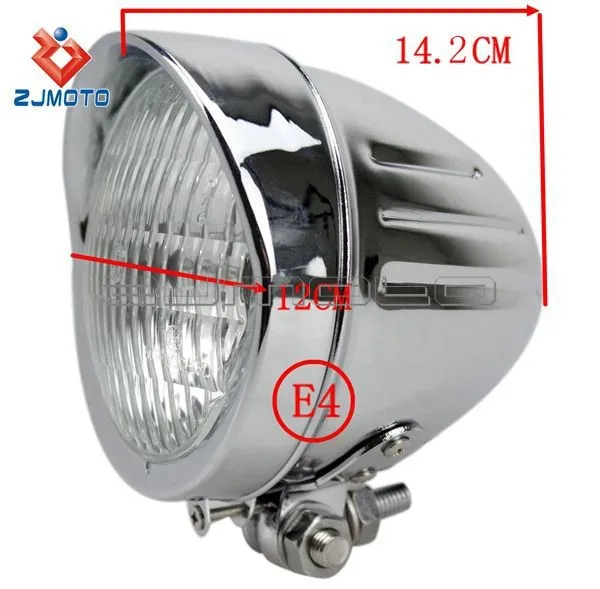 

E-Mark E4 H4 12V 60/55W Headlight Moto Chrome Headlight For Harley Honda Chopper Suzuki Cruiser Motorcycle Aluminum Headlamp
