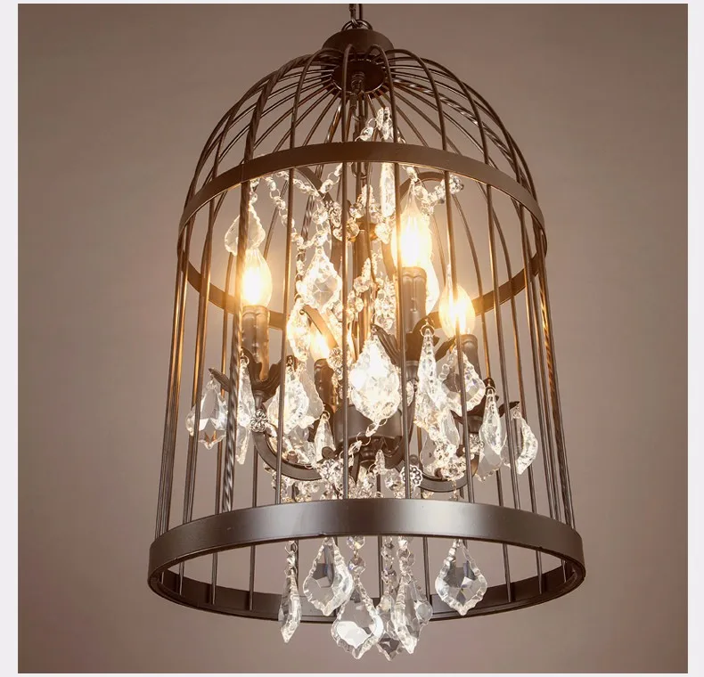 Top American Village industrial loft style retro iron crystal  Birdcage pendant lamp D35*H60CM 3