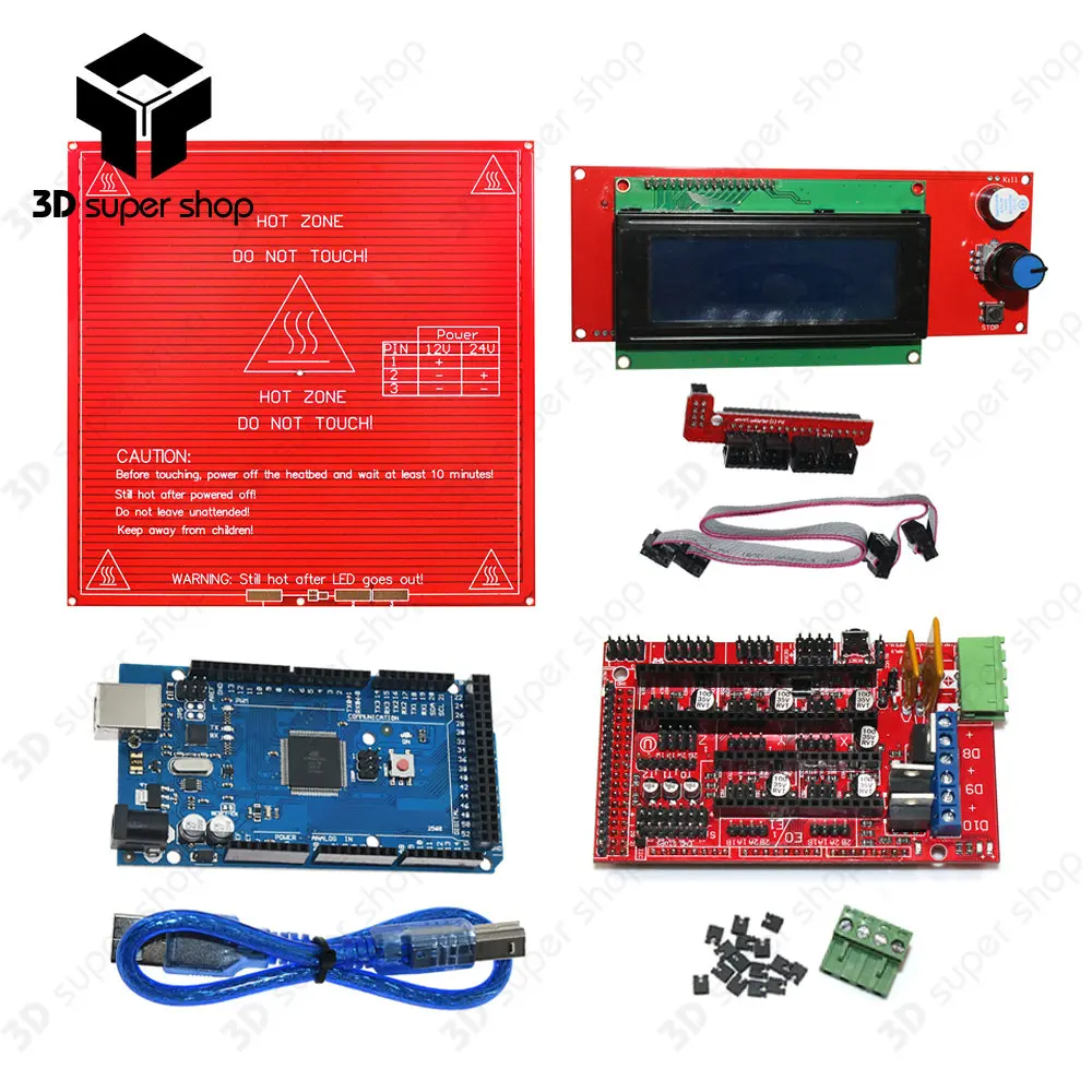 

CNC 3D Printer Kit Mega 2560 R3 Development Board + Heated Bed MK2B + RAMPS 1.4 Controller Control Panel + LCD 2004