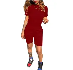 Женский Повседневный Спортивный костюм из двух предметов с монограммой, шорты с коротким рукавом для лета 2019