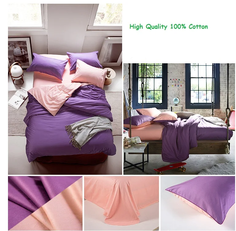

100% cotton colorful 3/4 piece bedding sets duvet cover+ bed sheet+pillowcases creative cottonlife pure color printing sets