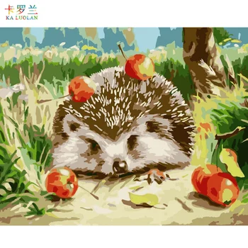 

Frameless Canvas Painting wall Pictures for living room Painting By Numbers cuadros Hedgehogs under the apple tree B823