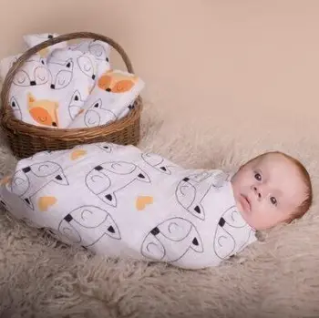 

Muslinlife 100% Cotton Muslin Swaddle Blanket, Cross/Fox/Milk Bottle Models Multi-use blanket, Infant Newborn Baby Wrap 47*47