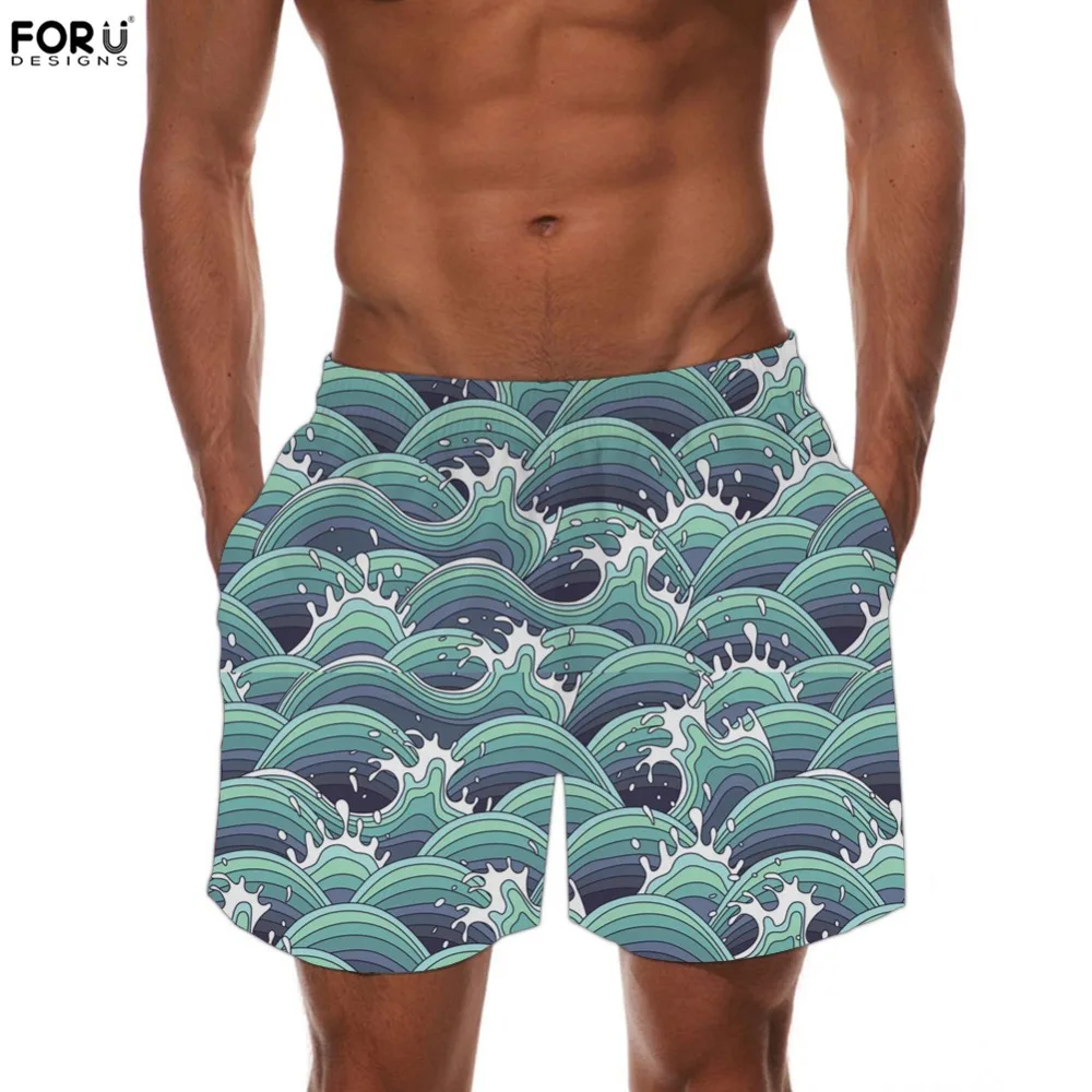 FORUDESIGNS Surf синяя волна Летние повседневные шорты для мужчин Фирменная Новинка пляжные шорты для женщин Твердые дышащии эластичные для талии модные