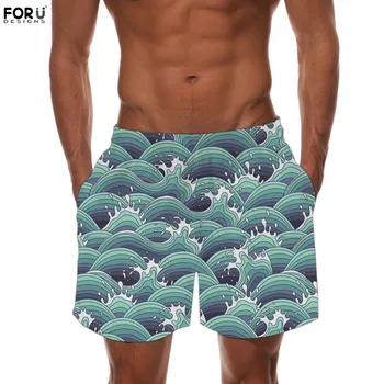 

FORUDESIGNS Surf Blue Wave Summer Casual Shorts Men Brand New Board Shorts Solid Breathable Elastic Waist Fashion Casual Short