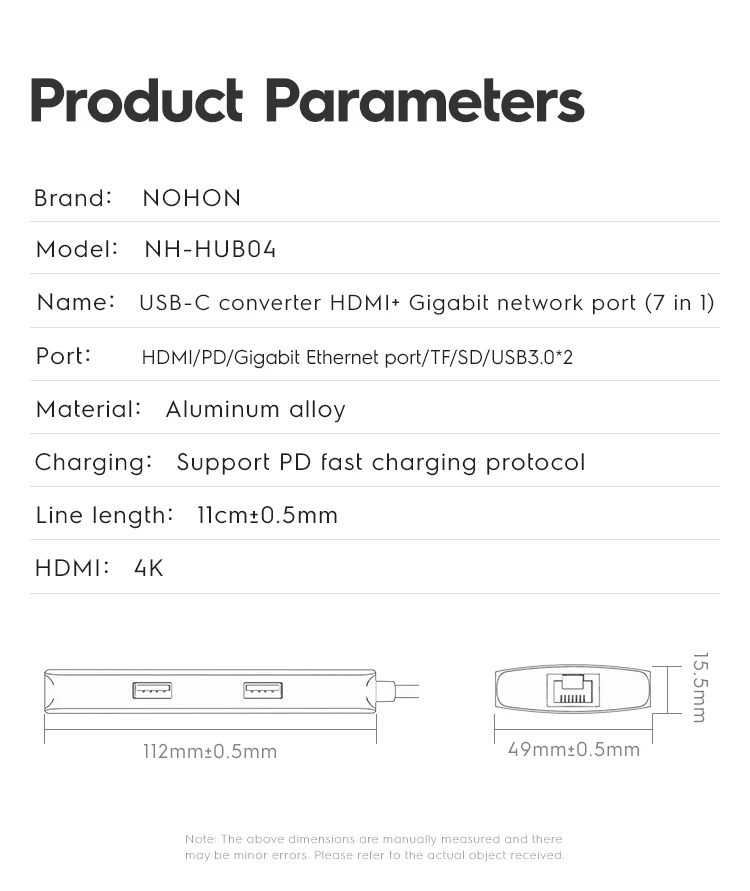 Nohon USB Type C HUB To USB 3.0 PD VGA HDMI RJ45 Thunderbolt 3 Adapter For MacBook Samsung S10 Huawei P20 Mate 20 Type C USB HUB Laptop Mobile Phone Adapter Details (04)