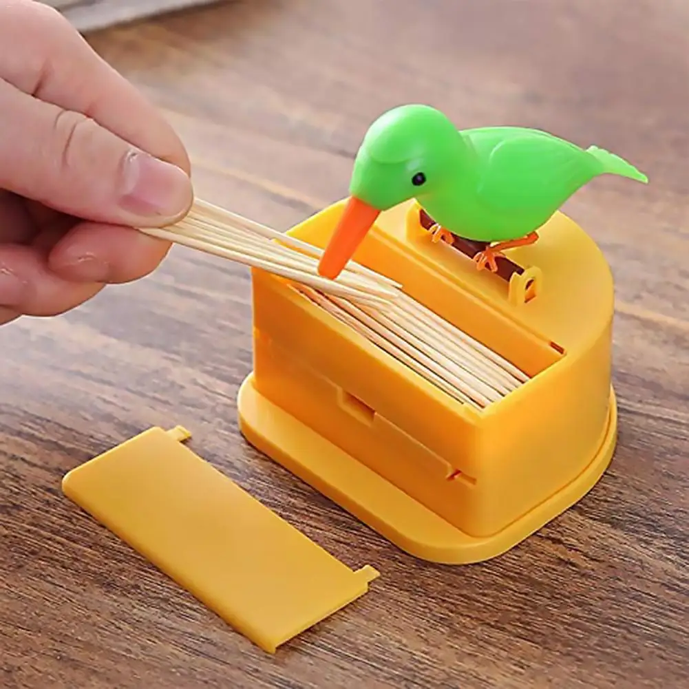 

Plastic Smart Toothpick Box Dispenser Bird Automatic Pressing Toothpick Holder Kitchen Table Decor Household Supplies