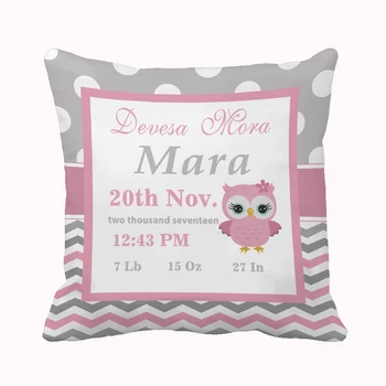 

Custom Gray Pink and Blue Owl Baby Nursery Throw Pillow Cover Home Decorative Cotton Polyester Cushion Covers Baby Gift