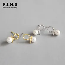 F.I.N.S Золото Цвет 925 серебро серьги гвоздики для женщин имитация жемчуга Серьги Геометрические корейские модные ювелирные изделия