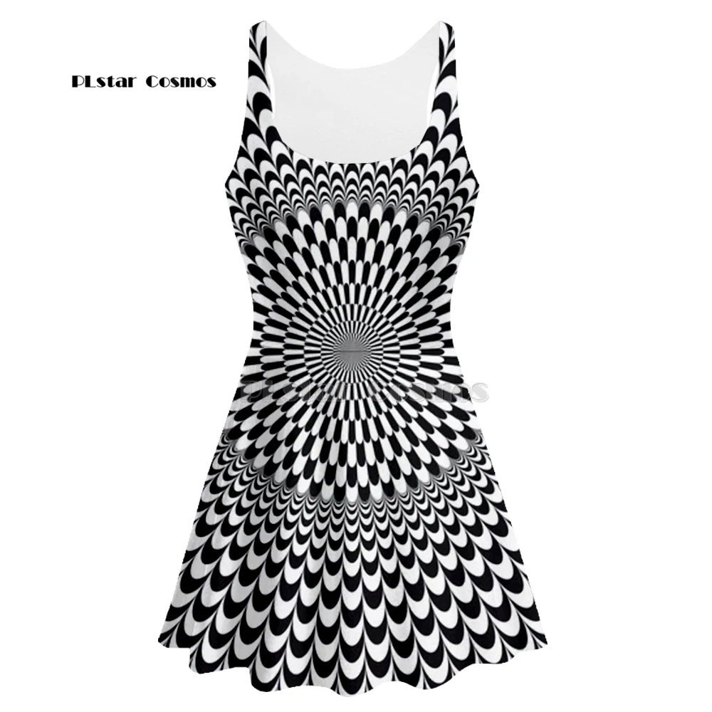 

Summer Psychedelic geometry Women Dress Halloween Ghost Party Dress 3D printed Beach Pleated Dresses Sleeveless Casual Dress-4