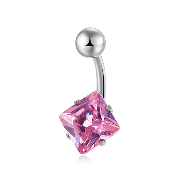 New Arrivals Antiallergic White Gold Color Cut AAA+ Square Zircon CZ Piercing Body Jewelry Belly Button Ring Wholesale Gift | Украшения и