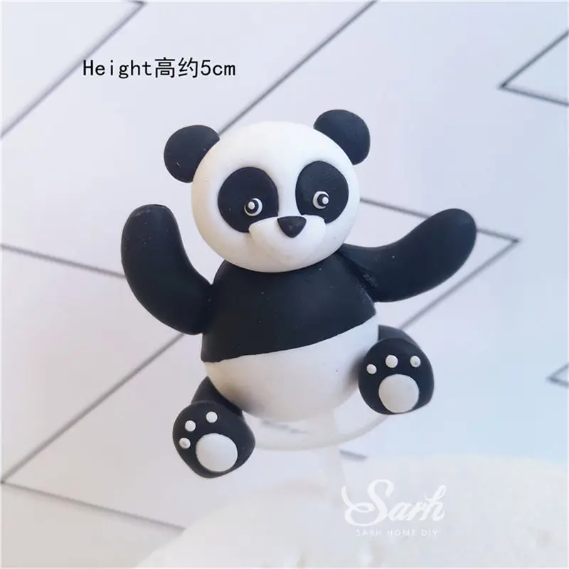 Panda bamboo Cake Topper Happy Birthday Turtle leaf Clay Decoration for Children's Boy Girl Party Supplies Baking Lovely Gifts - Цвет: Clay sitting panda