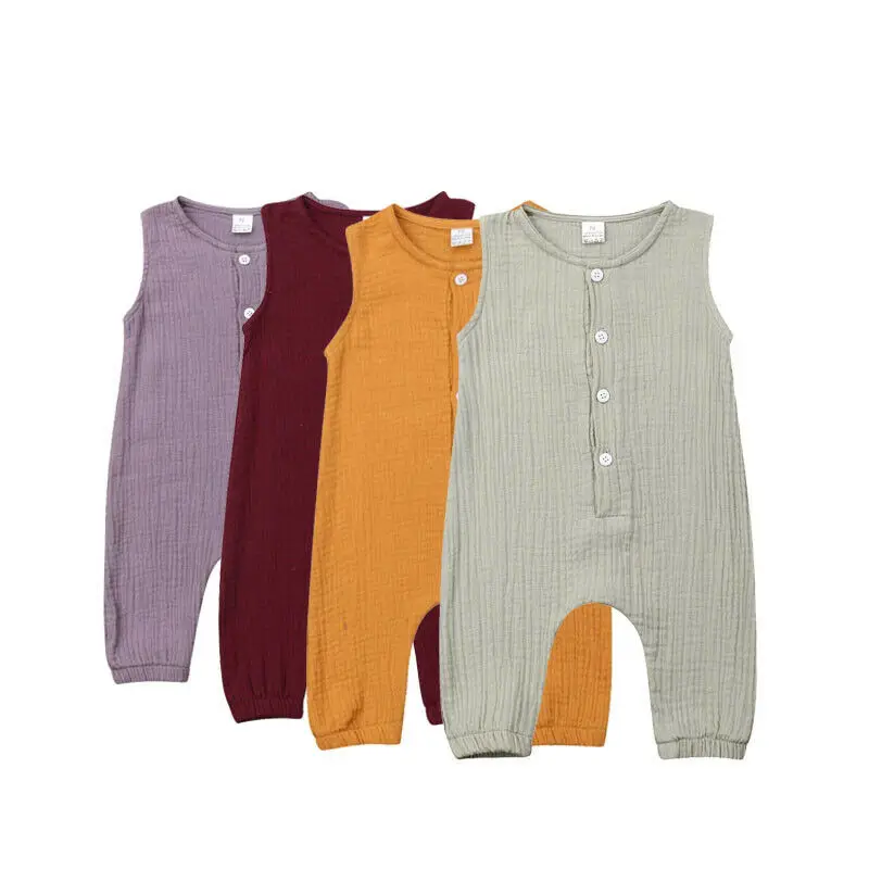 

0-18 Months Newborn Baby Girl Boy Solid Romper Solid Button Up Jumpsuit Outfits Sunsuit Clothes Baby Clothing