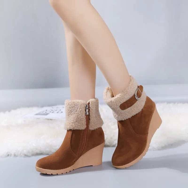 

2018 New Winter Boots Women Shoes Suede Ankle Boots For Women Wedge Shoes High Heels Female Shoes With Fur Platform Boots