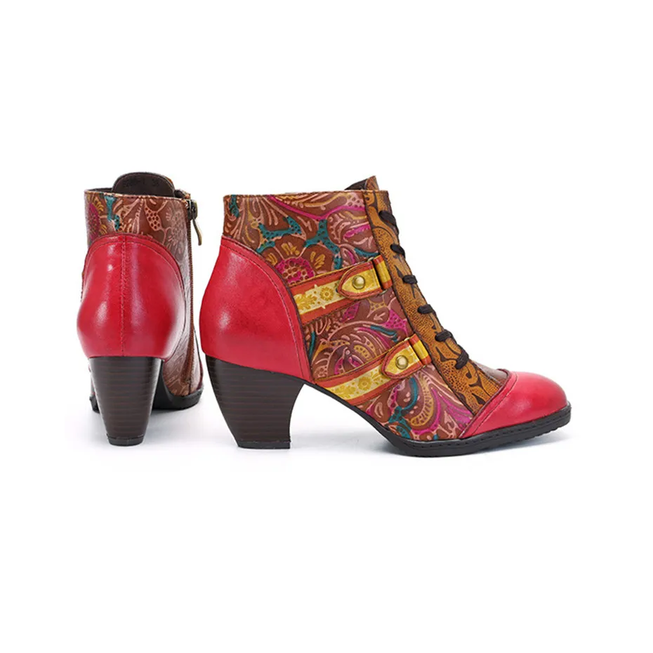 Spanish Retro Style Women Ankle Boots Fashion Handmade Genuine Leather Thick Heels LadIes Shoes Comfortable Ethnic Women's boots (3)